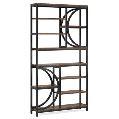 MonoWood 8 Tier Industrial Bookshelf, 77-Inch Tall Open Etagere Bookcase with Metal Frame for Living Room, Home Office