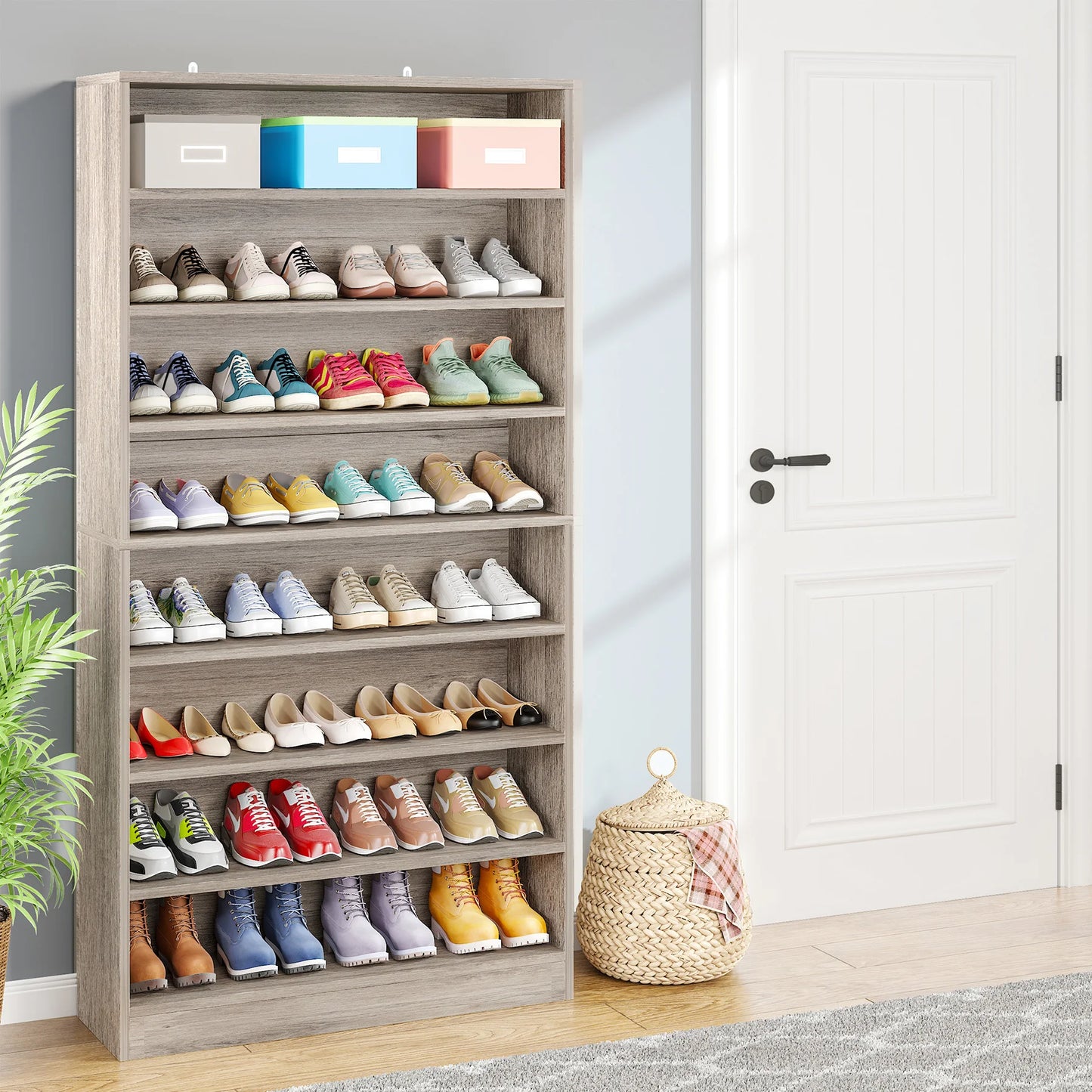 MonoWood Tall Shoe Cabinet, 9 Tiers 40-45 Pairs Heavy Duty Wood Freestanding Shoe Storage Cabinet