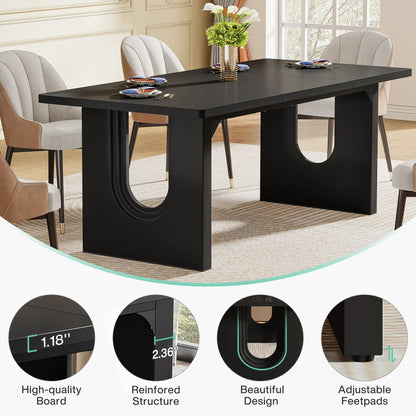 MonoWood Modern Dining Table for 6 People, 71" Large Kitchen Dining Table with Wood Pedestal Base, Rectangular Dinner Table