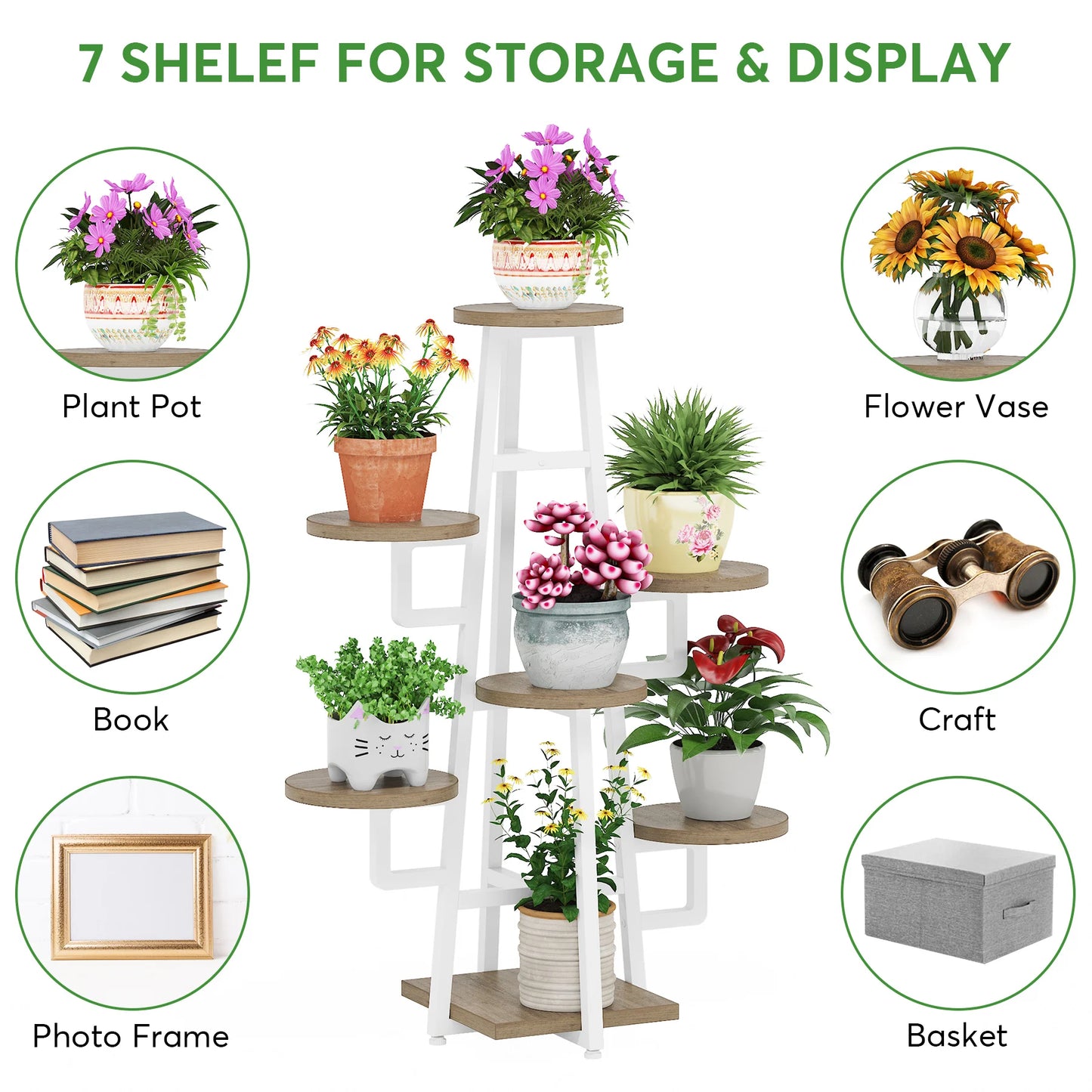 MonoWood 7 Tier Plant Stand Indoor, Tall Plant Shelf for Multiple Plants, Wooden Corner Plant Pots Holder Rack Flower Stand