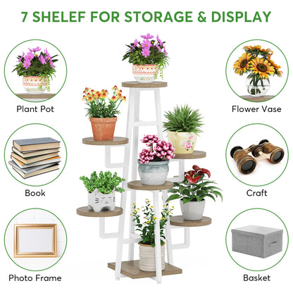 MonoWood 7 Tier Plant Stand Indoor, Tall Plant Shelf for Multiple Plants, Wooden Corner Plant Pots Holder Rack Flower Stand