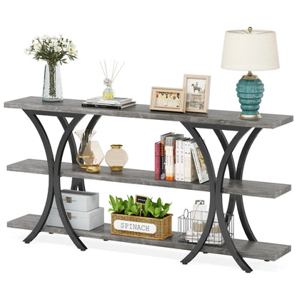 MonoWood 70.8 Inch Narrow Console Table, Long Sofa Table Entry Table with 3 Tier Storage Shelves