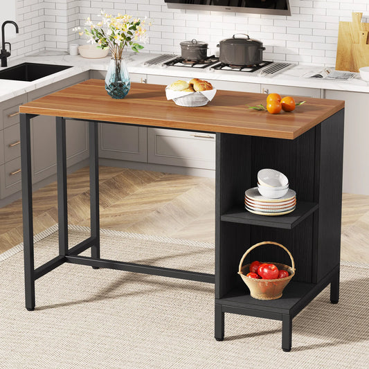 MonoWood Kitchen Island with Shelves, 43 Inch Kitchen Shelf Kitchen Prep Table with 5 Open Storage Shelves and Large Worktop