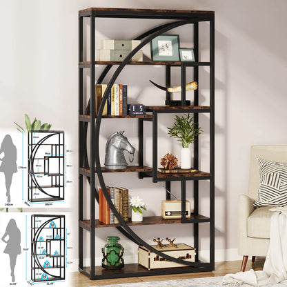 MonoWood Bookshelf Industrial 5 Tier Etagere Bookcase, Freestanding Tall Bookshelves Display Shelf Storage Organizer