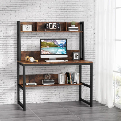 MonoWood Computer Desk with Hutch Study Desk with Bottome Storage Shelve Workstaion Home Office Furniture