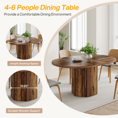 MonoWood 55.12 Inches Oval Dining Table for 4-6 People, Wood Kitchen Table, Rustic Dinner Room Table, Home Furniture