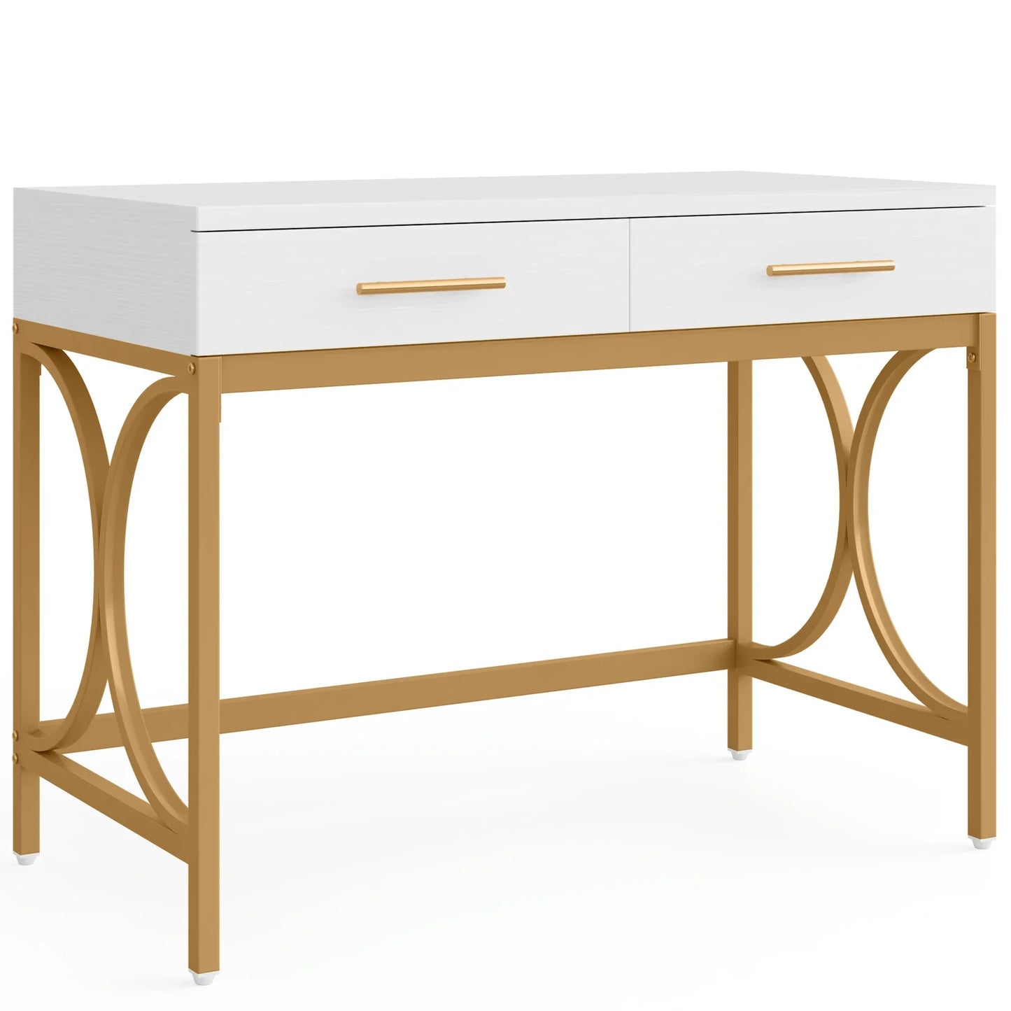 MonoWood 41" Gold Computer Desk with 2 Drawers, Writing Office Desk Modern Makeup Vanity Table Office Desk with Geometric Meta