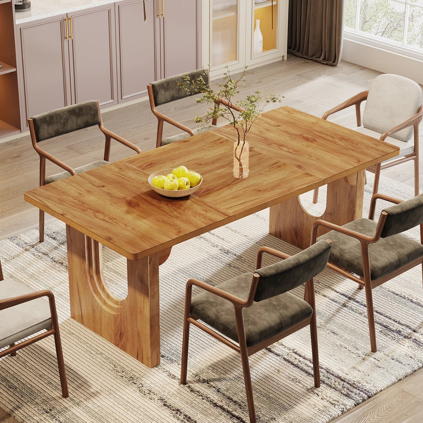 MonoWood Modern Dining Table for 6 to 8 People, 71" Large Kitchen Dining Table with Wood Pedestal Base,