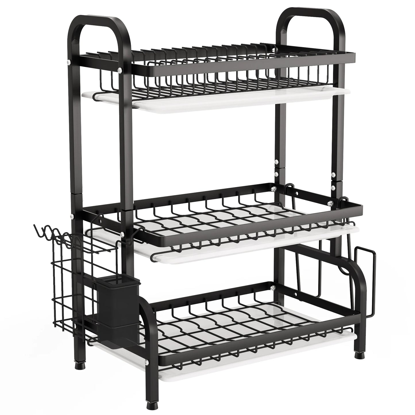 Drying Rack, Metal 3-Tier Large Capacity Dish Rack with Utensil Holder, Cutting Board Holder, Drain Board Tray for Kitchen