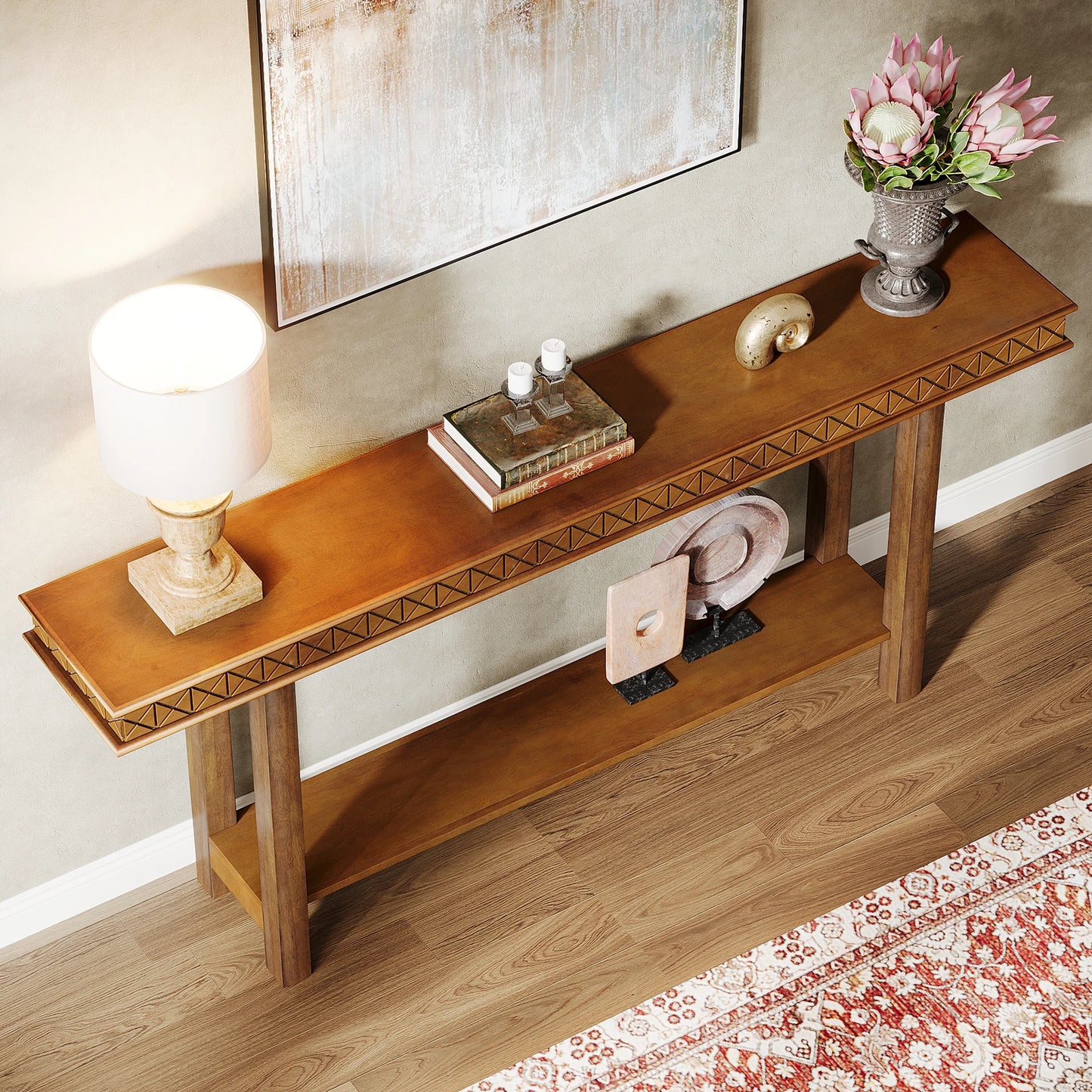 MonoWood 70.9-Inch Extra Long Console Table, Wood Sofa Table Behind Couch Narrow Long, 2-Tier Entryway Table with Storage