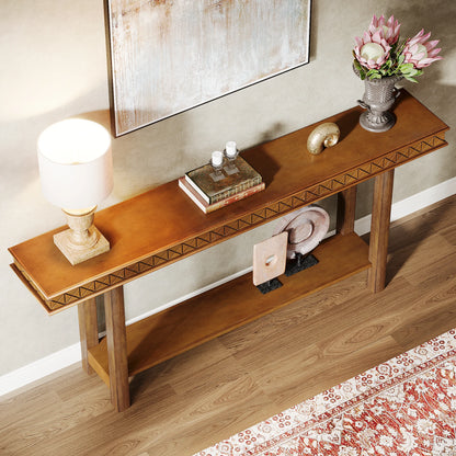 MonoWood 70.9-Inch Extra Long Console Table, Wood Sofa Table Behind Couch Narrow Long, 2-Tier Entryway Table with Storage