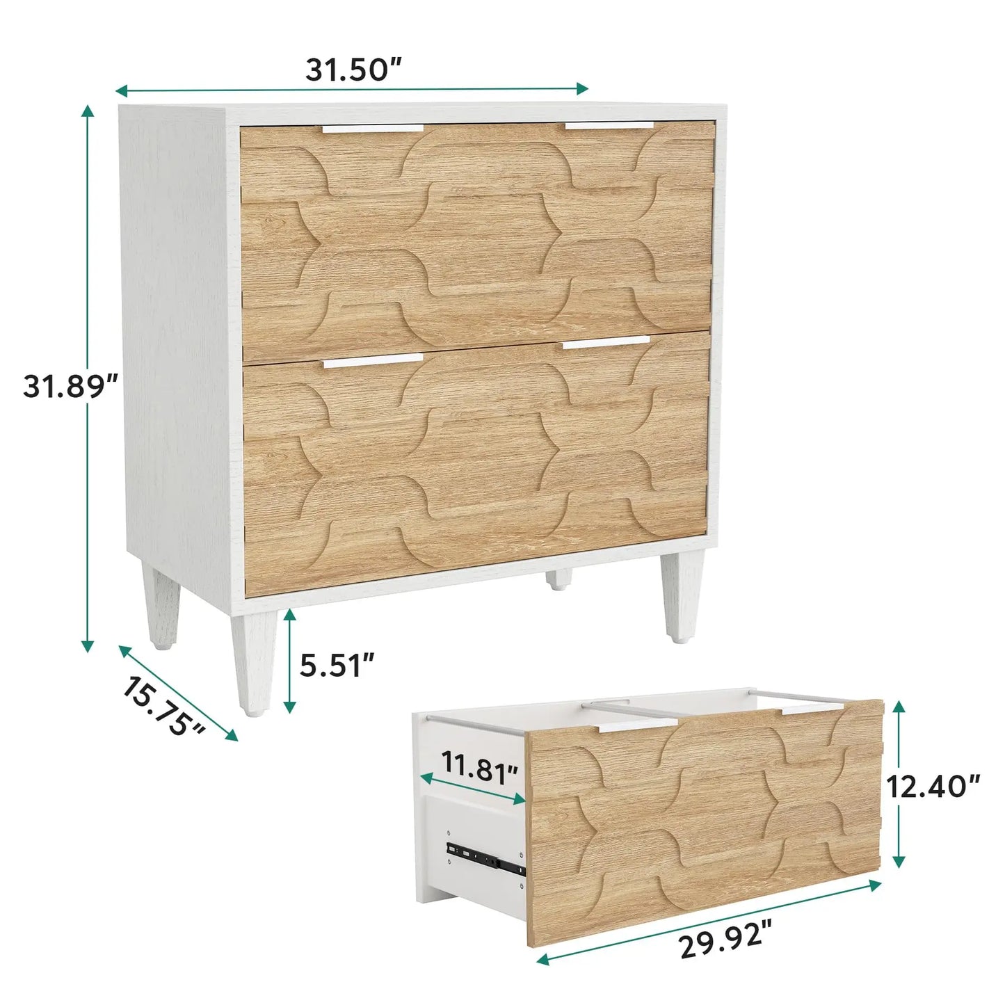 MonoWood 2-Drawer File Cabinet, Lateral Filing Cabinet for A4/Letter/Legal Size, Office Storage Cabinet, Printer Stand with St