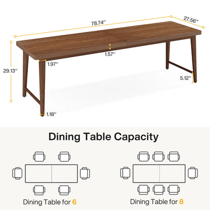 MonoWood 78.7-Inch Dining Table, Mid-Century Modern Kitchen Dining Room Table for 6-8 People, Wood Kitchen Tables