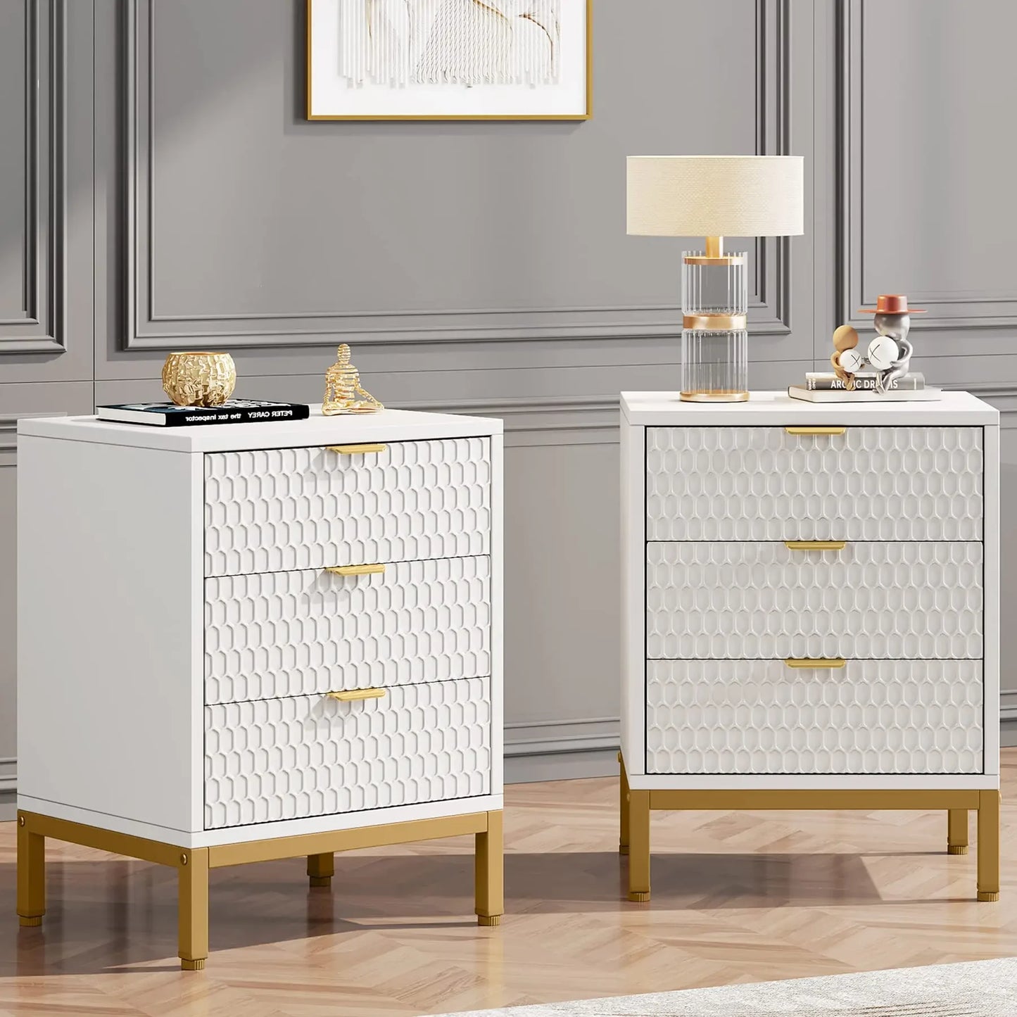 MonoWood Modern Nightstand, 25.8" Tall Bedside Table with 3 Drawers, Contemporary End Side Table with Storage for Bedroom