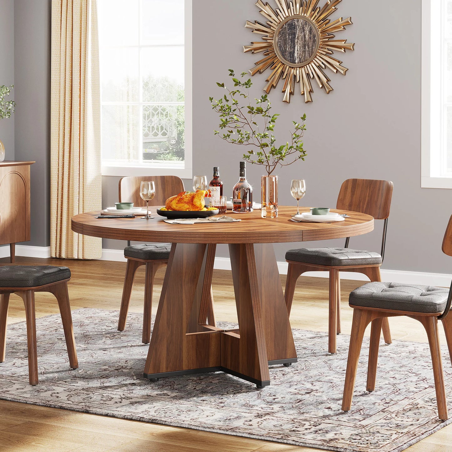 MonoWood 47 Inch Round Dining Table for 4, Farmhouse Kitchen Table Small Dinner Table Kitchen Dinning Table for Dining Room