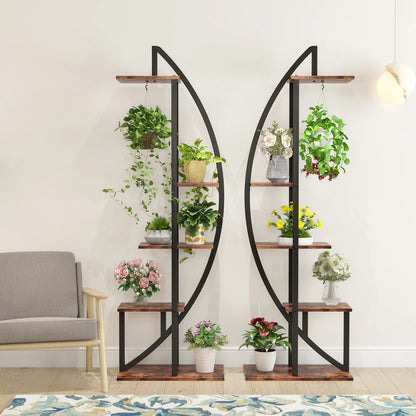 MonoWood 5-Tier Plant Stand Pack of 2, Multi-Purpose Curved Display Shelf Bonsai Flower Plant Stand Rack for Indoor Garden