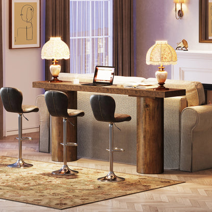 MonoWood 63" Long Bar Table, Rectangle Kitchen Counter Height Table with Pillar Legs, Narrow Bar Height Pub Table Behind Couch