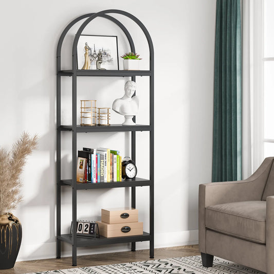 MonoWood 4-Tier Open Bookshelf, 70.8" Wood Bookcase Storage Shelves with Metal Frame, Freestanding Display Rack