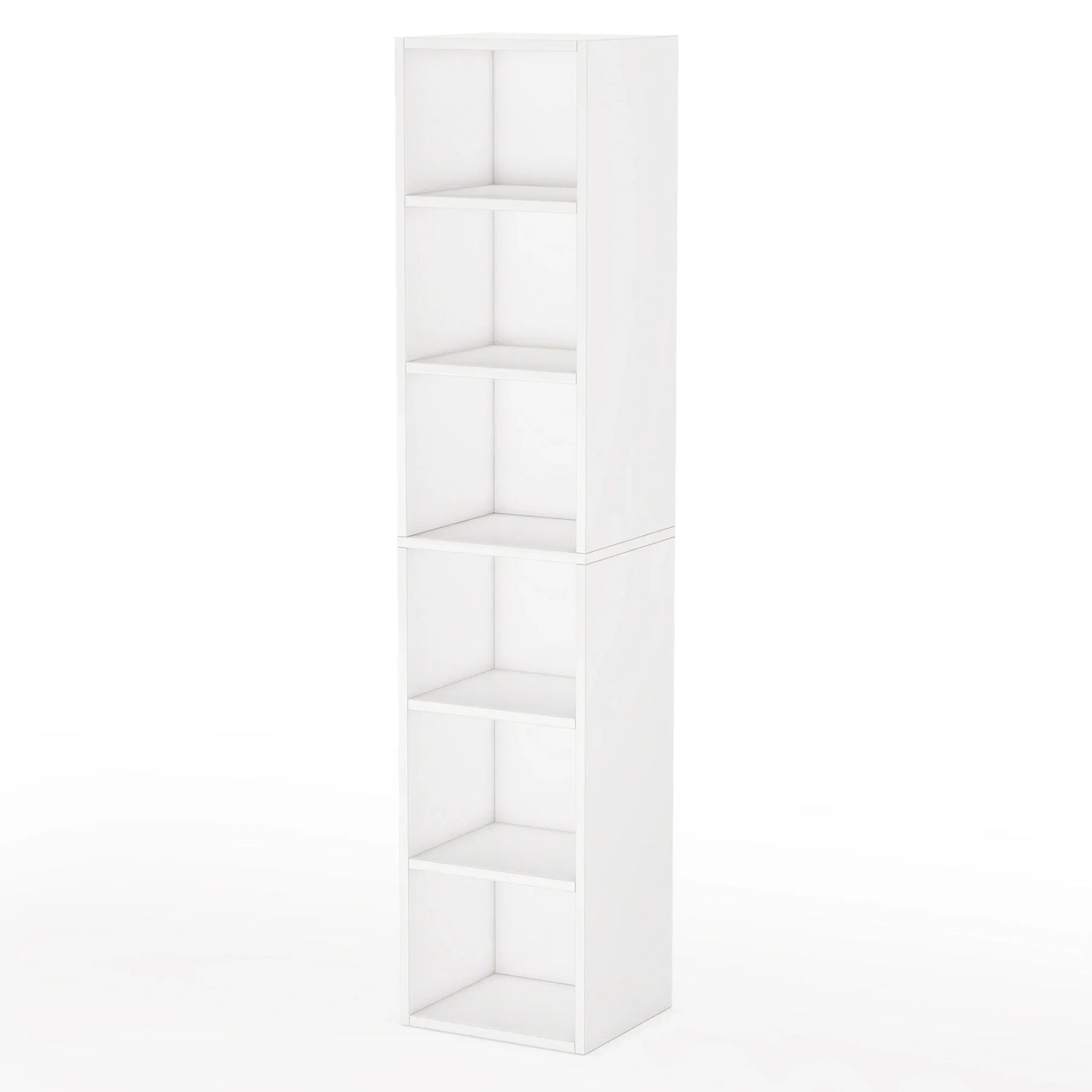 MonoWood 70.9 Inch Tall Narrow Bookcase, Modern White Corner Bookcase with Storage, 6 Tier Cube Display Shelves