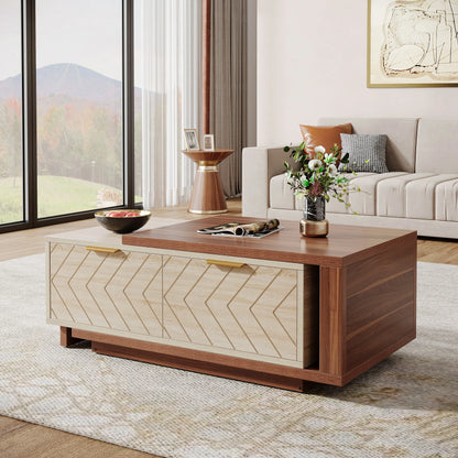 MonoWood Extendable Coffee Table, 42"-65" Length Adjustable Reversible Wood Coffee Table with 2 Storage Drawers