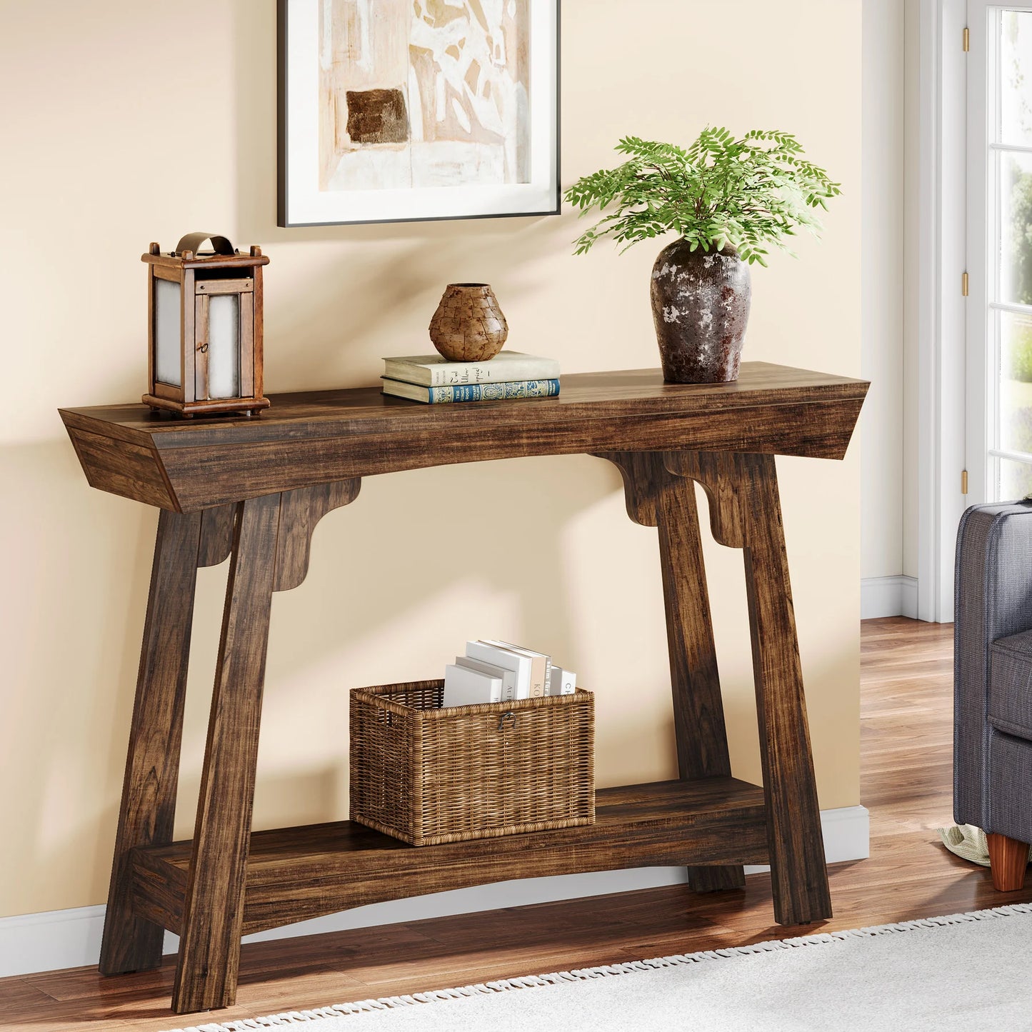 MonoWood 41.3" Wood Console Table, 2-Tier Entryway Table with Storage Shelf, Farmhouse Narrow Sofa Table Behind Couch