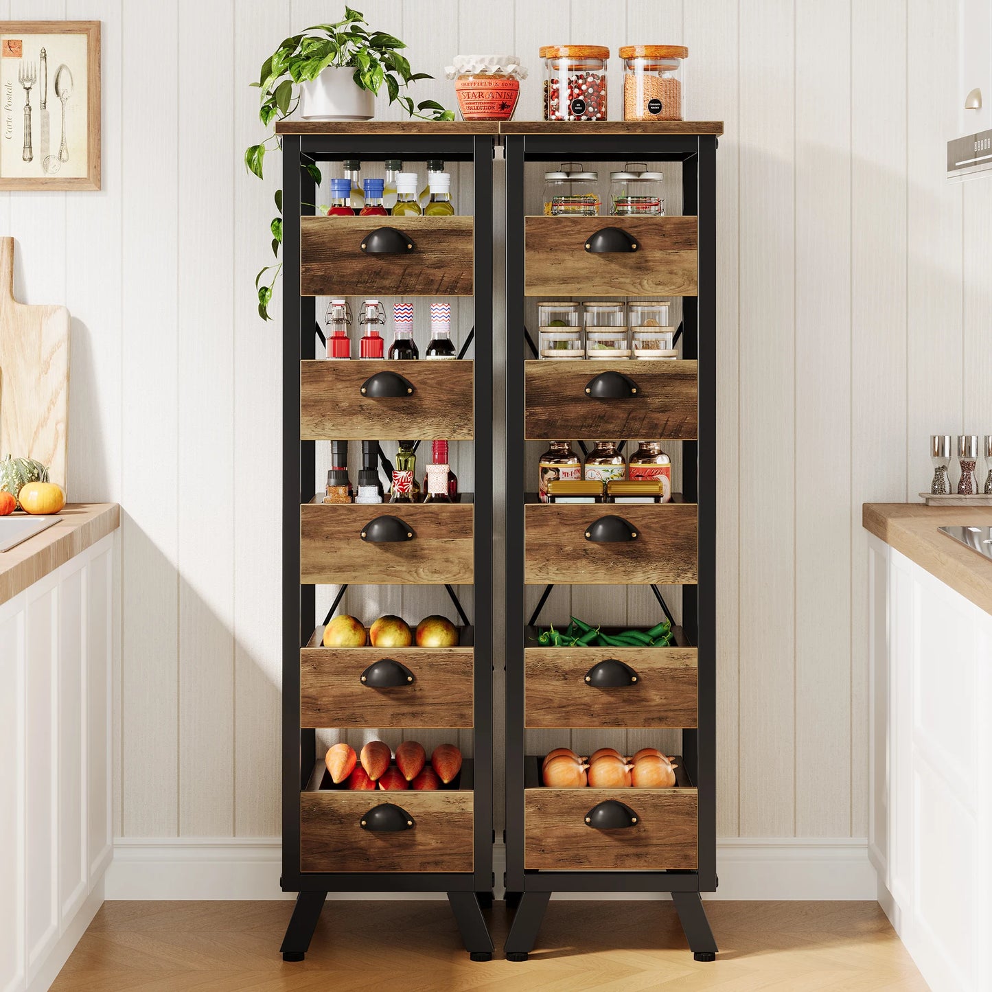 MonoWood Wood Fruit and Vegetable Storage Rack, 5-Tier Narrow Snack Stand Kitchen Stand Fruit Basket
