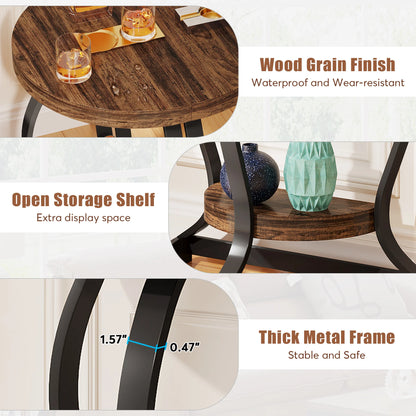 MonoWood Half-Round End Table Set of Two, 2-Tier Wooden Half Moon Side Table Semi Circle Accent Table Bedside Table