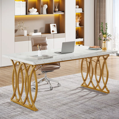 MonoWood Modern Office Desk, 70.9" Wooden Computer Desk,Executive Desk with Gold Metal Legs, Large Workstation Home Office