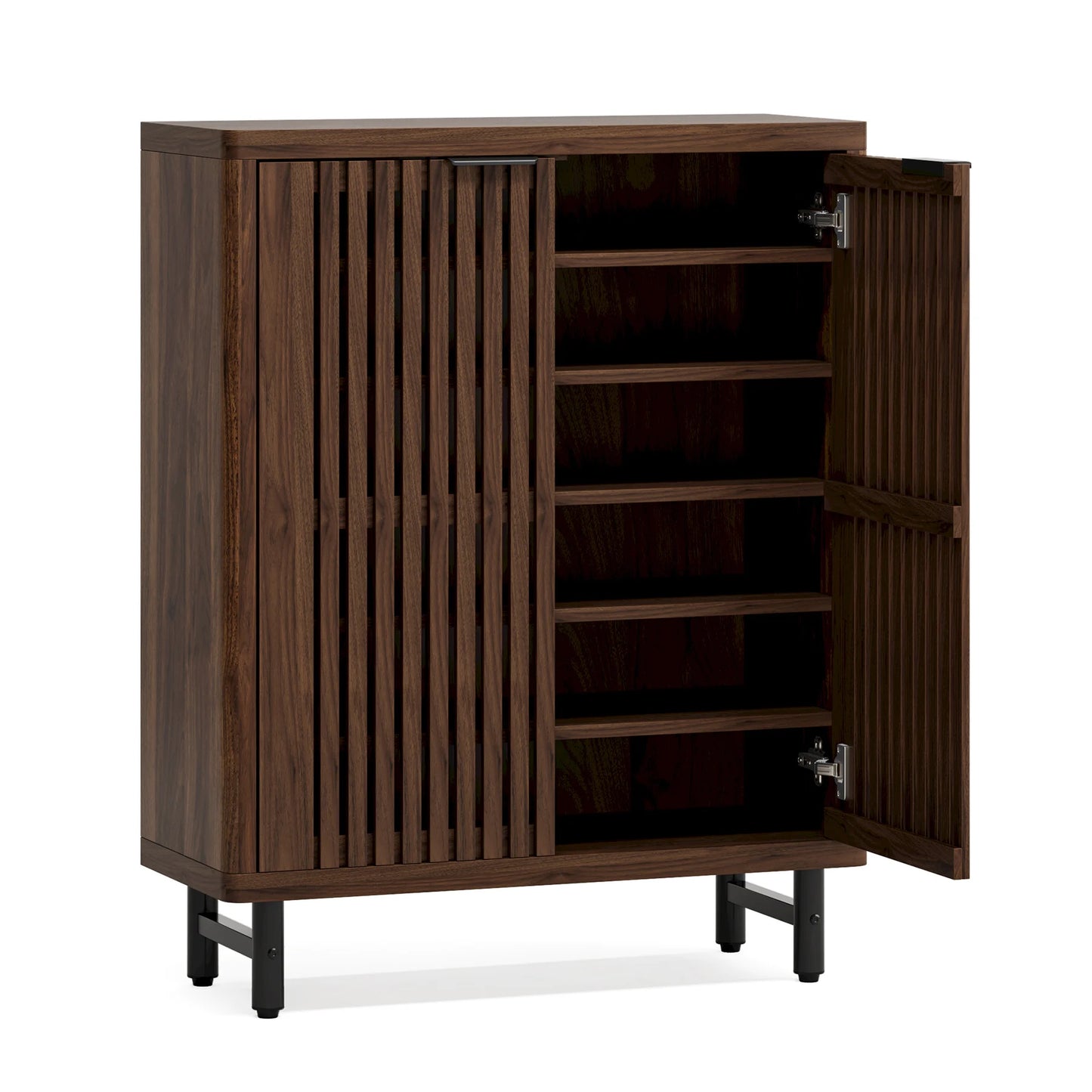 MonoWood 6-Tier Shoe Cabinet with Louvered Doors, Large Wooden Shoe Storage Cabinet with Adjustable Shelves