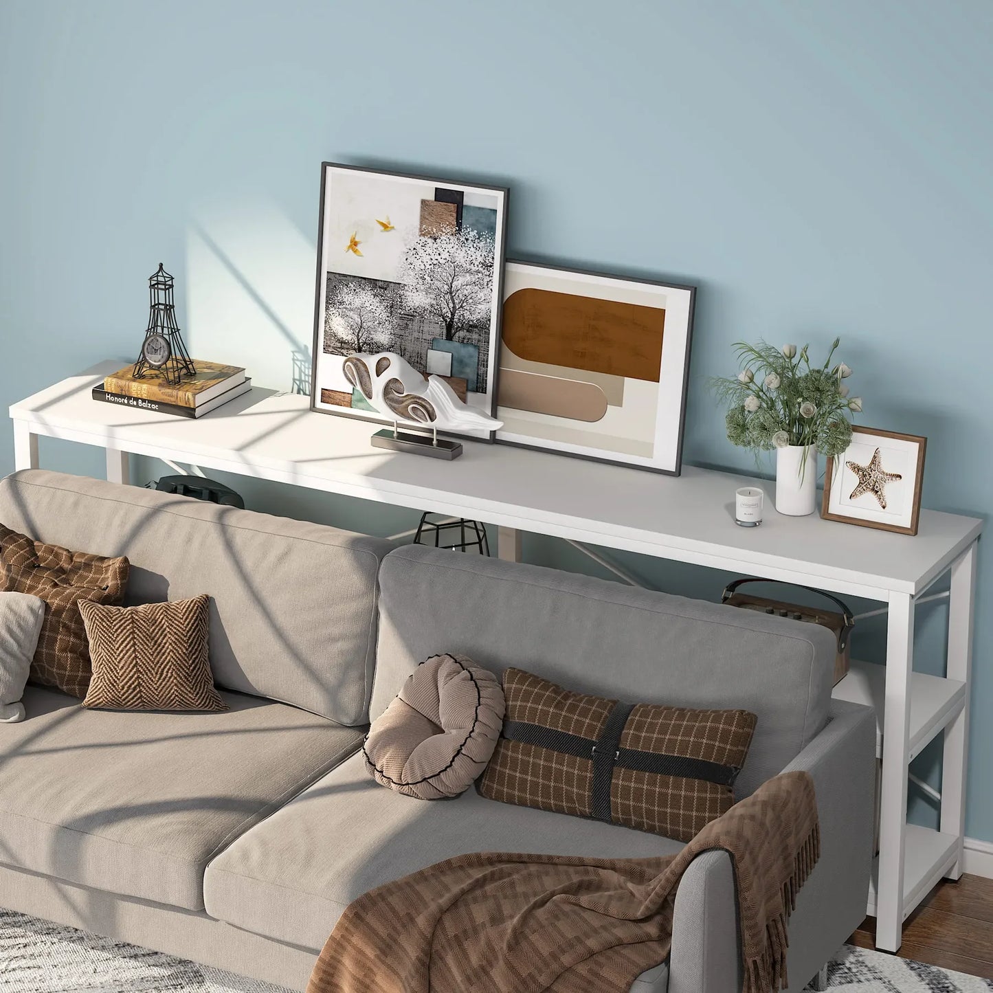 MonoWood 71" Sofa Tables,Extra Long Couch Table, Narrow Long Console Table, Sofa Table with 3 Tiers Storage Shelves