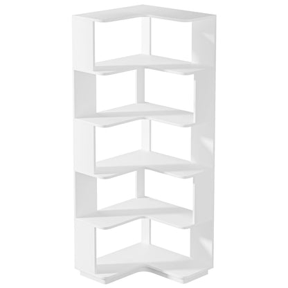 MonoWood 6 Tier Corner Bookshelf, 64.96 Inch Tall Industrial Corner Bookcase with Anti-Drop Panel,Wood Grain Corner Shelf