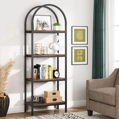 MonoWood 4-Tier Open Bookshelf, 70.8" Wood Bookcase Storage Shelves with Metal Frame, Freestanding Display Rack