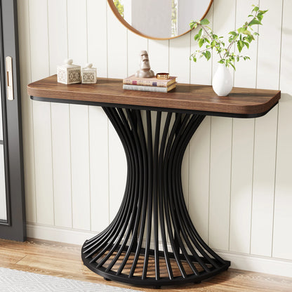 MonoWood Console Table, Industrial Entryway Table with Geometric Metal Base, 39-Inch Small Sofa Accent Table for Entrance