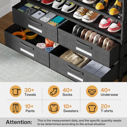 MonoWood 10 Tier Shoe Rack Organizer with 4 Bins Drawers for Closet Entryway, 32 Pairs Vertical Shoe Racks Tall Shoe Shelf