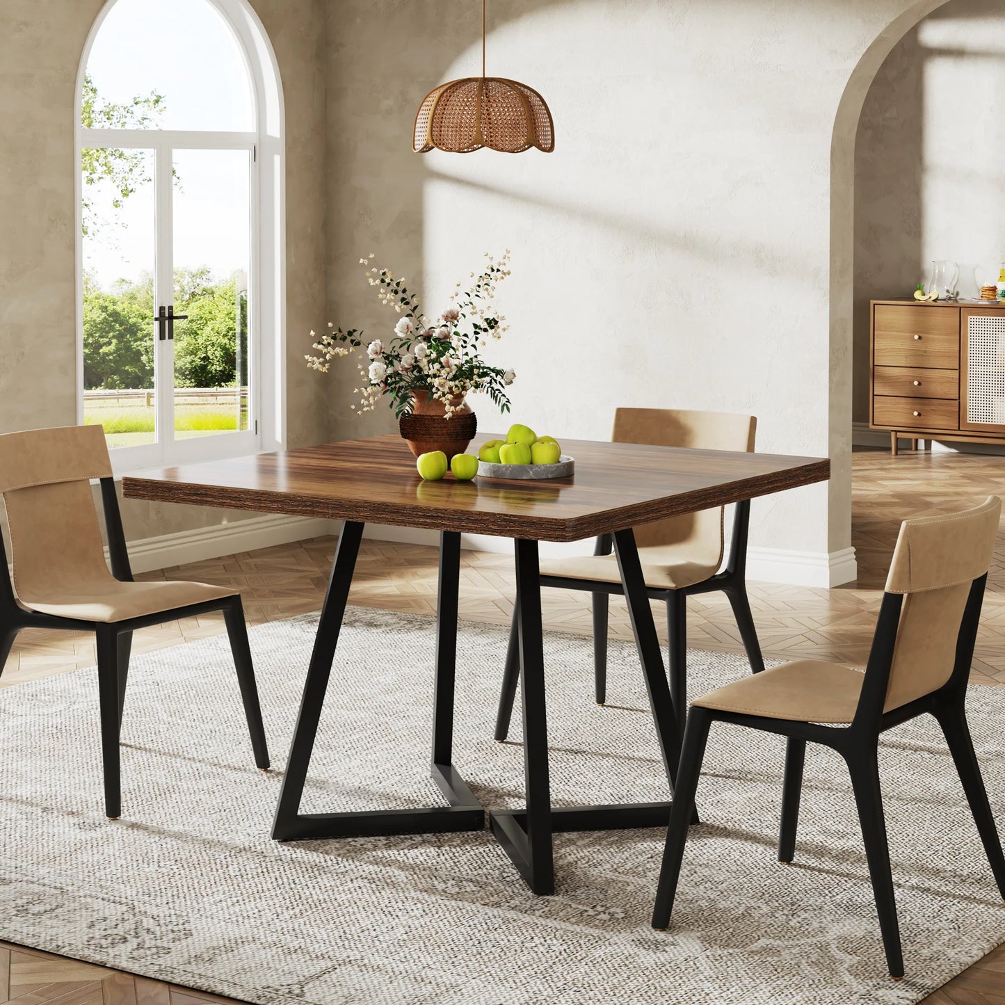 MonoWood Square Dining Table for 4, 31.5" Industrial Dinner Table with Metal Base, Wood Kitchen Table for Dining Room