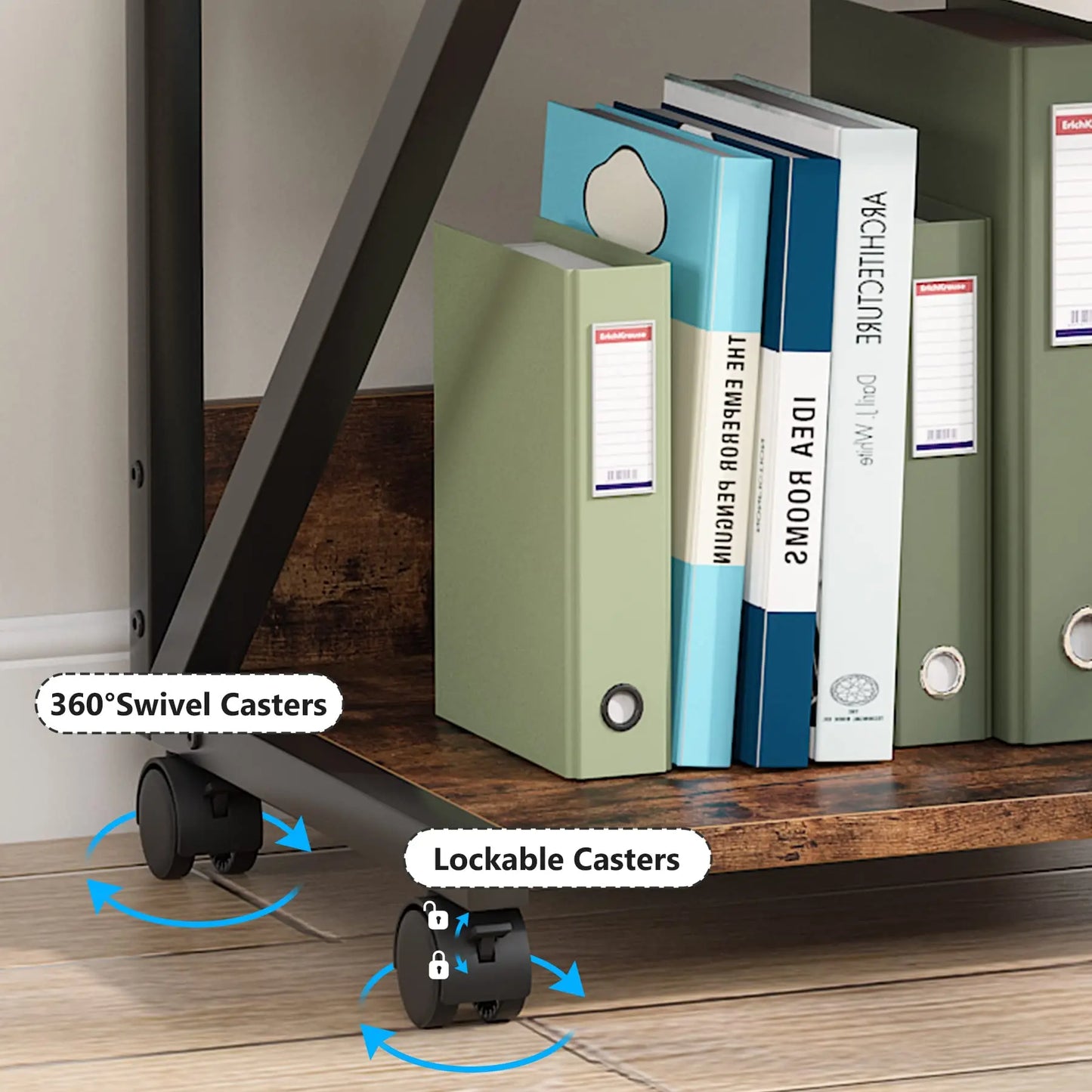 MonoWood Printer Stand, 3-Tier Rolling Printer Cart Under Desk Storage, Industrial Machine Cart Storage Shelf on Wheels