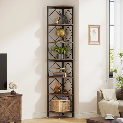 MonoWood 7-Tier Corner Shelf, 78.7” Extra Tall Corner Bookcase, Industrial Slim Corner Bookshelf for Small Narrow Space