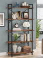 MonoWood 5 Tier Bookshelf, Industrial Etagere Bookcase with Metal Frame, Rustic Tall Book Shelf Unit for Living Room