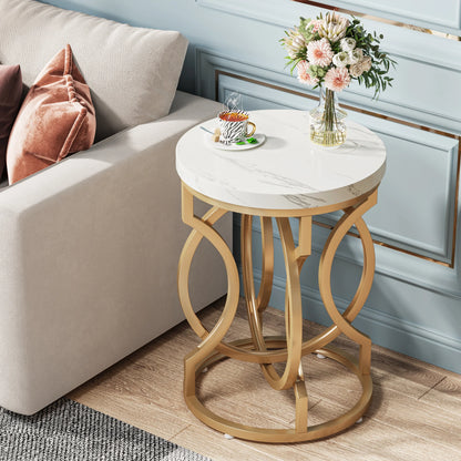 MonoWood Modern Round End Table with Thick Wood Top, 20“ Side Table Cocktail Table with Unique O-Shaped Base