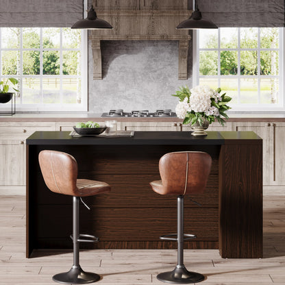 MonoWood 55" Kitchen Island with Storage, Farmhouse 5-Tier Stationary Island Table with 5 Shelves, Wood Coffee Bar Table