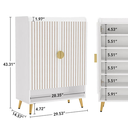 MonoWood 7-Tier Shoe Cabinet with Doors, Shoe Storage Cabinet with Adjustable Shelves, Wooden Shoes Rack Shoe Storage