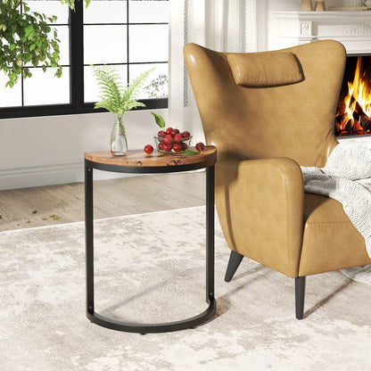 MonoWood End Table Semi Circle, Small Half Round Side Table with Metal Frame, Wood Accent Table Slim C Table