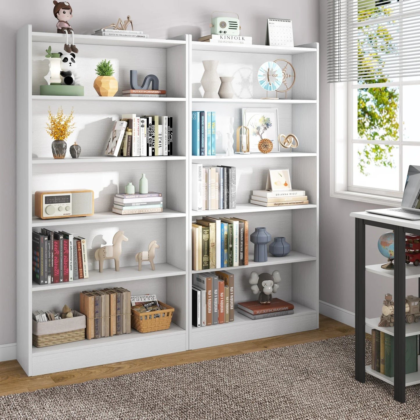 MonoWood Storage Display Bookcase 5 Layer White Modern Book Storage Organizer Display Shelf Rack