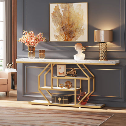 MonoWood Console Table, Modern Gold Sofa Table Behind Couch with Storage, 4 Tier Entryway Accent Table