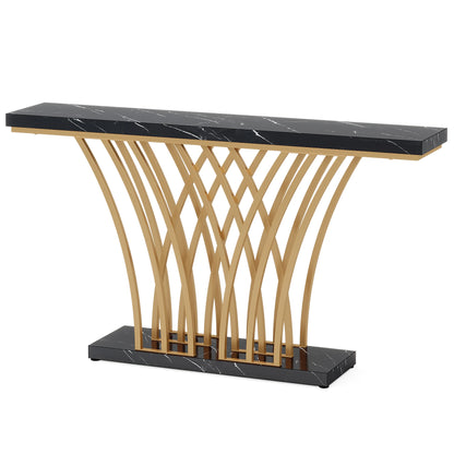 MonoWood 59 inch Gold Console Table, Modern Entryway Table with Grid-Shaped Metal Base for Entrance, Hallway, Entryway