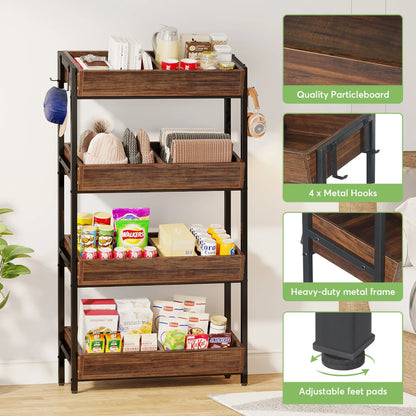 MonoWood 4-Tier Wood Utility Storage Shelves, Fruit and Vegetable Basket Stand for Kitchen, Office, Store, Supremarket
