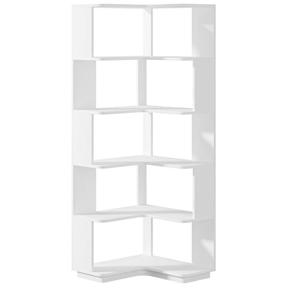 MonoWood 6 Tier Corner Bookshelf, 64.96 Inch Tall Industrial Corner Bookcase with Anti-Drop Panel,Wood Grain Corner Shelf