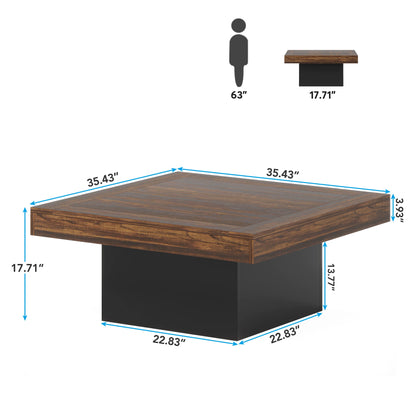 MonoWood Coffee Table Square LED Coffee Table Engineered Wood Low Coffee Table for Living Room Rustic Brown & Black