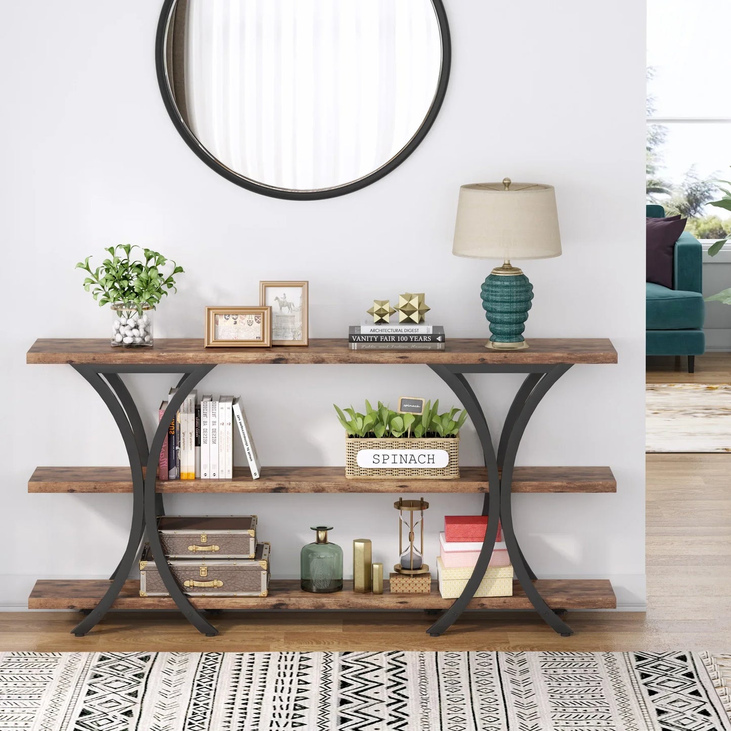 MonoWood 70.8 Inch Narrow Console Table, Long Sofa Table Entry Table with 3 Tier Storage Shelves