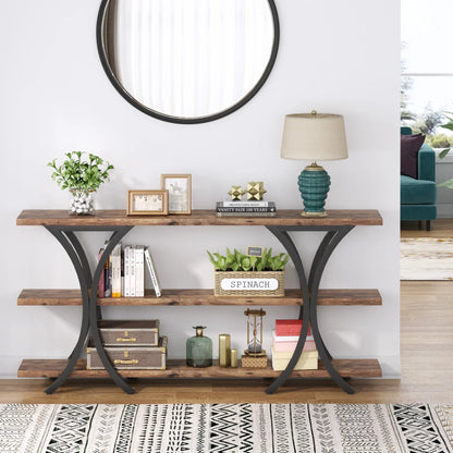 MonoWood 70.8 Inch Narrow Console Table, Long Sofa Table Entry Table with 3 Tier Storage Shelves